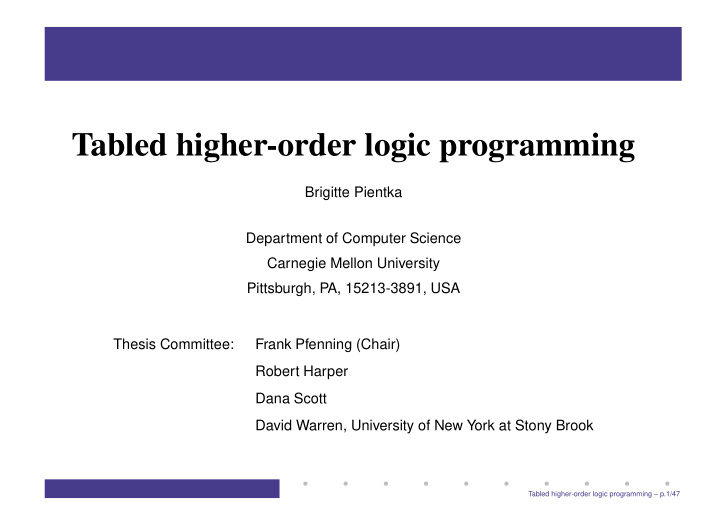 tabled higher order logic programming