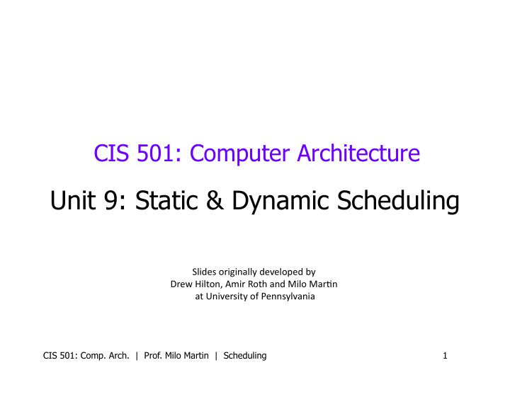 unit 9 static dynamic scheduling
