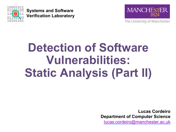 detection of software vulnerabilities static analysis