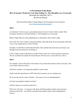 A Presentation of the Book: How Economics Professors Can Stop Failing Us: The Discipline at a