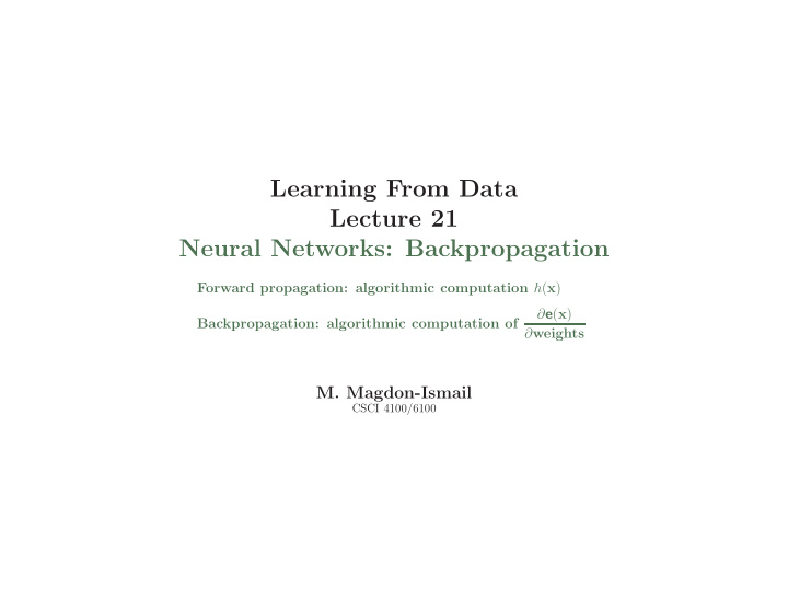 learning from data lecture 21 neural networks