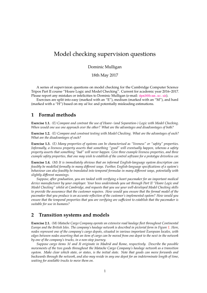 model checking supervision questions