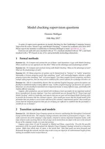 Model checking supervision questions  Dominic Mulligan  18th May 2017  A series of supervision