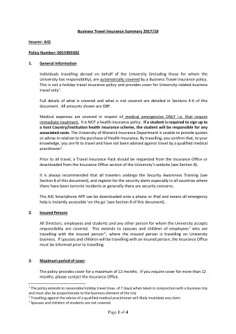 1.  General Information  Individuals travelling abroad on behalf of the University (including those