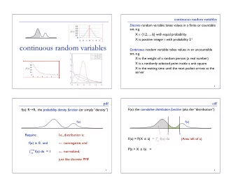 continuous random variables Continuous random variable: takes values in an uncountable  set, e.g.