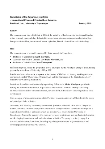 Presentation of the Research group iCrim   International Crime and Criminal Law Research,