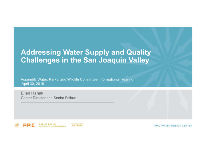 addressing water supply and quality challenges in the san