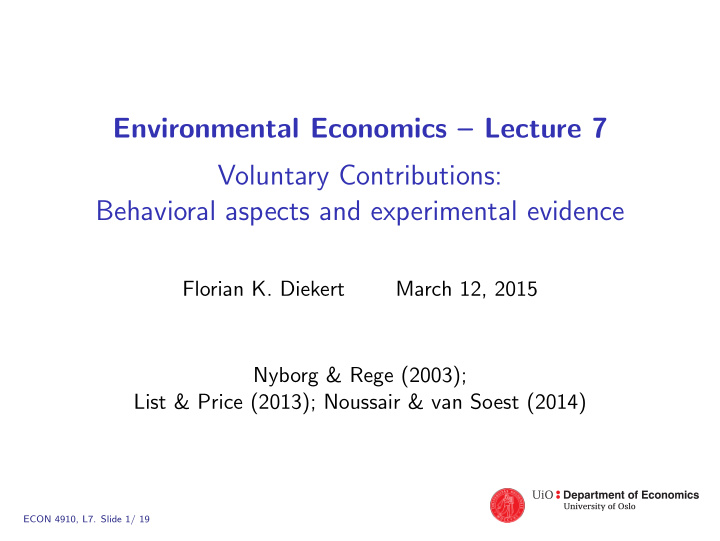 environmental economics lecture 7 voluntary contributions