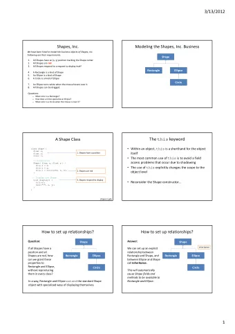 3/13/2012  Shapes, Inc.  Modeling the Shapes, Inc. Business  We have been hired to model the