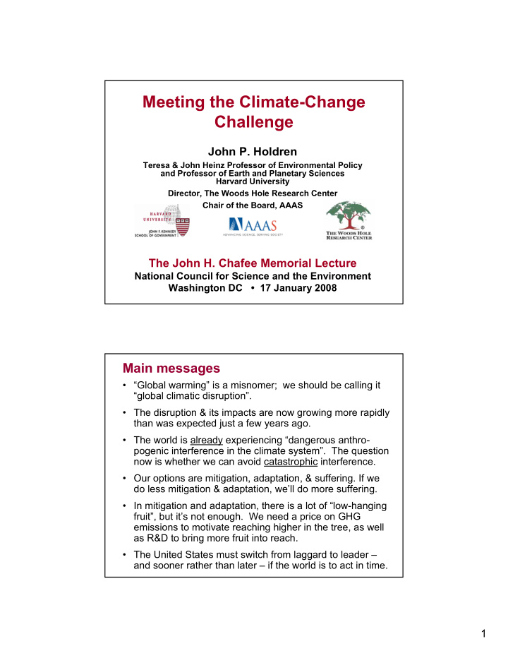 meeting the climate change challenge