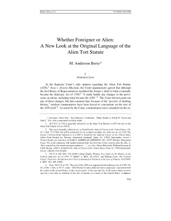 Whether Foreigner or Alien:  A New Look at the Original Language of the  Alien Tort Statute  M.