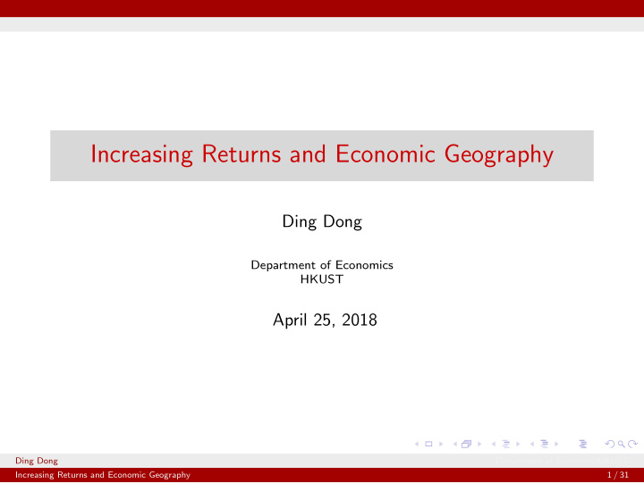 increasing returns and economic geography