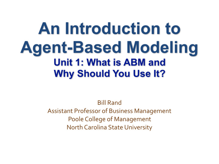 an introduction to agent based modeling