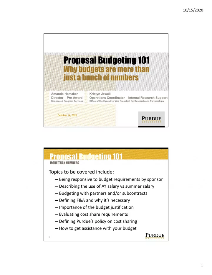 proposal budgeting 101