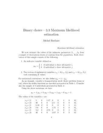 Binary choice  3.3 Maximum likelihood  estimation  Michel Bierlaire  Maximum likelihood