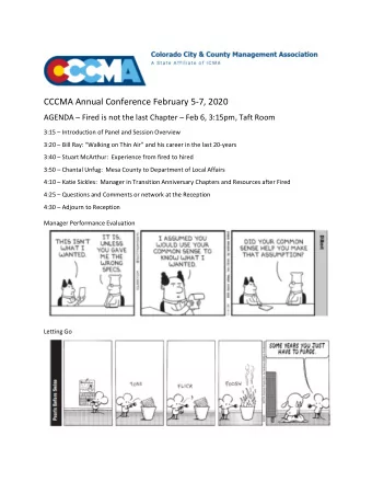 CCCMA Annual Conference February 5-7, 2020 AGENDA  Fired is not the last Chapter  Feb 6,