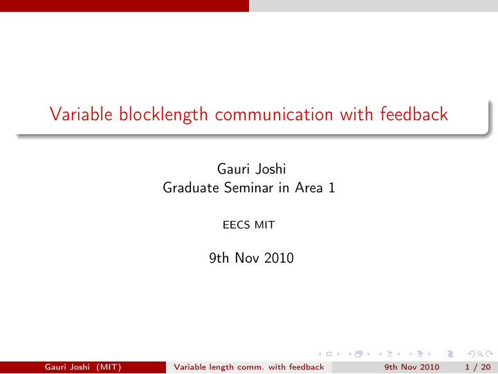 variable blocklength communication with feedback