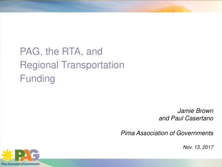 pag the rta and regional transportation funding