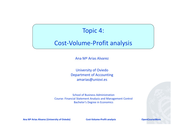topic 4 cost volume profit analysis