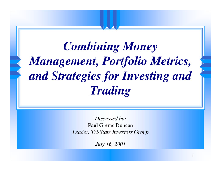 combining money management portfolio metrics and