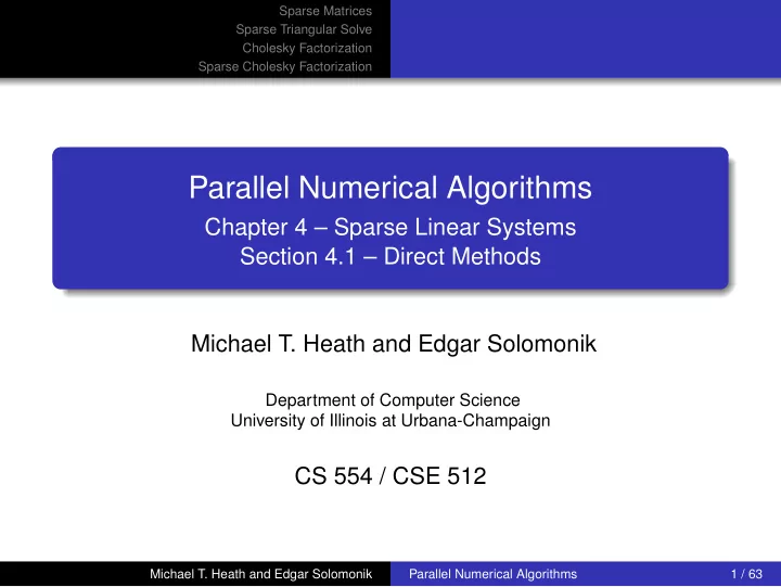parallel numerical algorithms