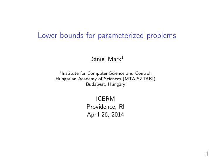 lower bounds for parameterized problems