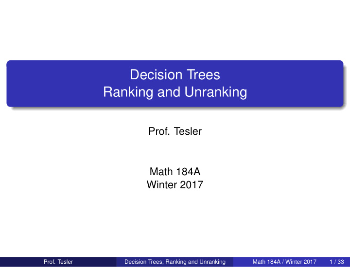 decision trees ranking and unranking