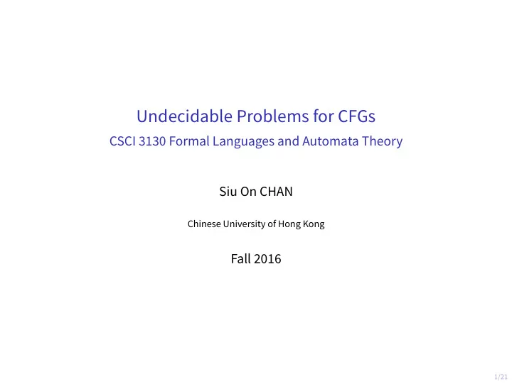 undecidable problems for cfgs