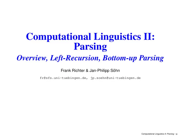 computational linguistics ii parsing