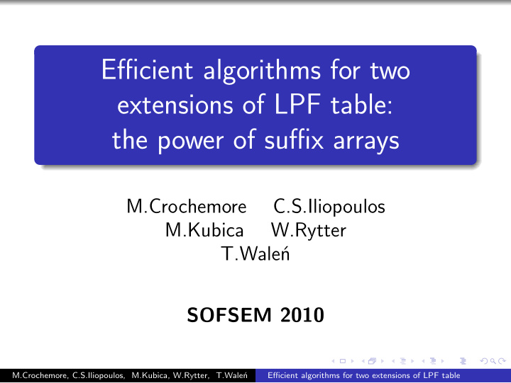 efficient algorithms for two extensions of lpf table the