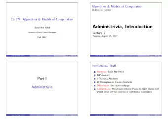 Administrivia, Introduction  Sariel Har-Peled  Lecture 1  University of Illinois, Urbana-Champaign