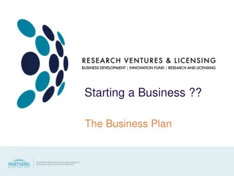 Starting a Business ??  The Business Plan  Soyou want to start a Company   Questions to ask