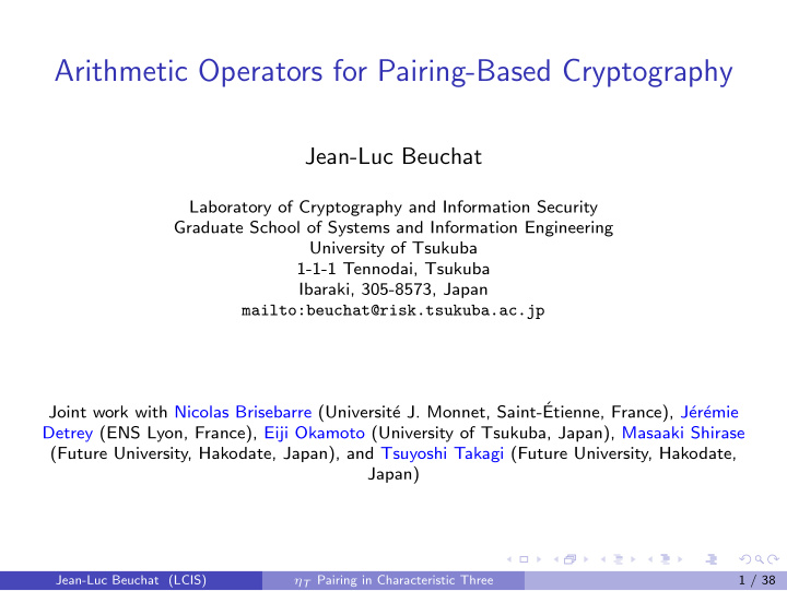 arithmetic operators for pairing based cryptography