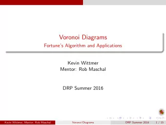Voronoi Diagrams  Fortunes Algorithm and Applications  Kevin Wittmer  Mentor: Rob Maschal  DRP