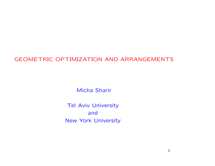 geometric optimization and arrangements micha sharir tel