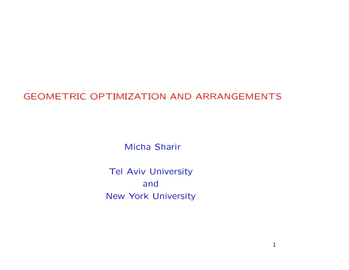 geometric optimization and arrangements micha sharir tel