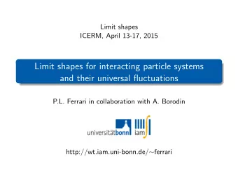 Limit shapes for interacting particle systems  and their universal fluctuations  P.L. Ferrari in