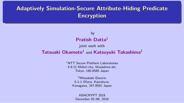 adaptively simulation secure attribute hiding predicate