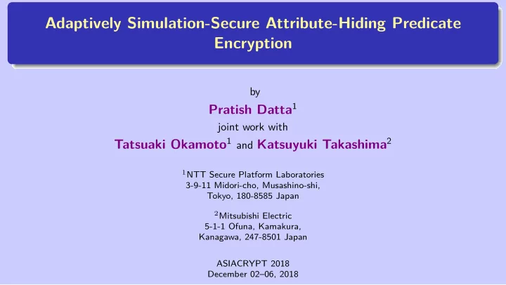 adaptively simulation secure attribute hiding predicate