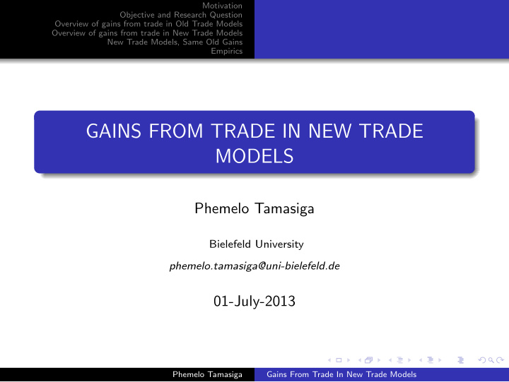 gains from trade in new trade models