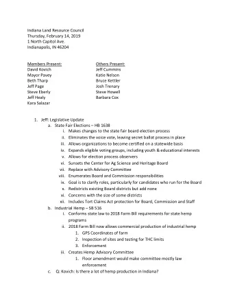 Indiana Land Resource Council  Thursday, February 14, 2019  1 North Capitol Ave.  Indianapolis, IN