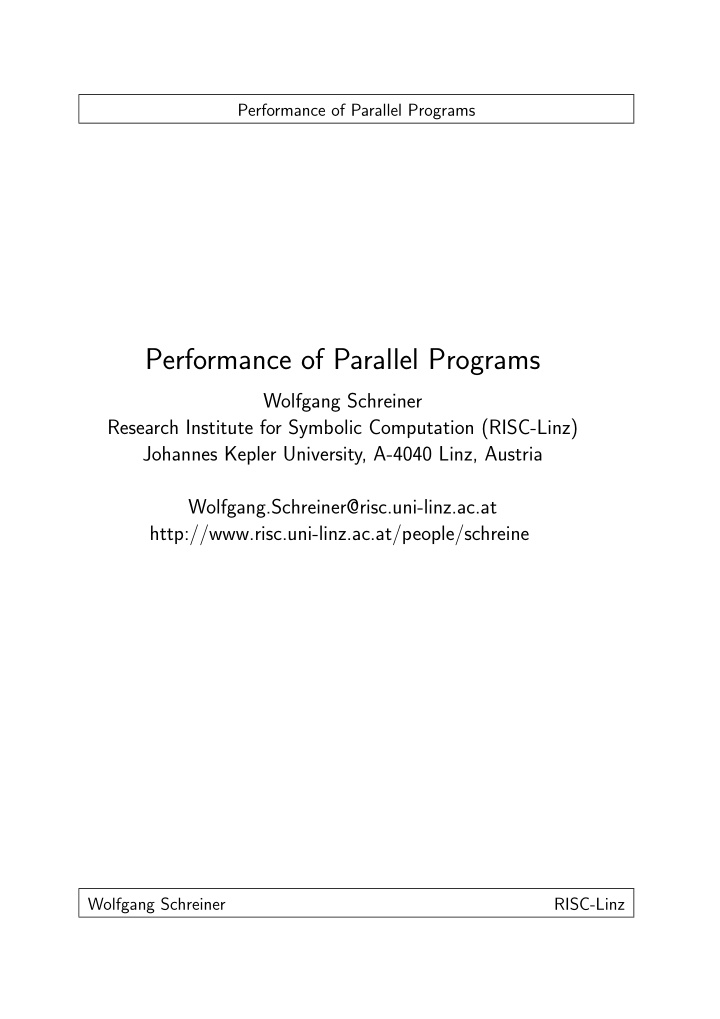 performance of parallel programs