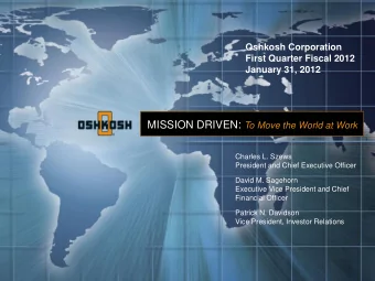 Forward Looking Statements This presentation contains statements that the Company believes to be