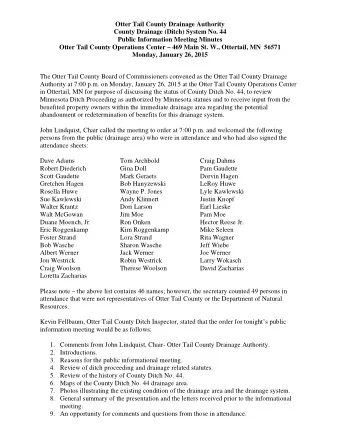 Otter Tail County Drainage Authority  County Drainage (Ditch) System No. 44  Public Information