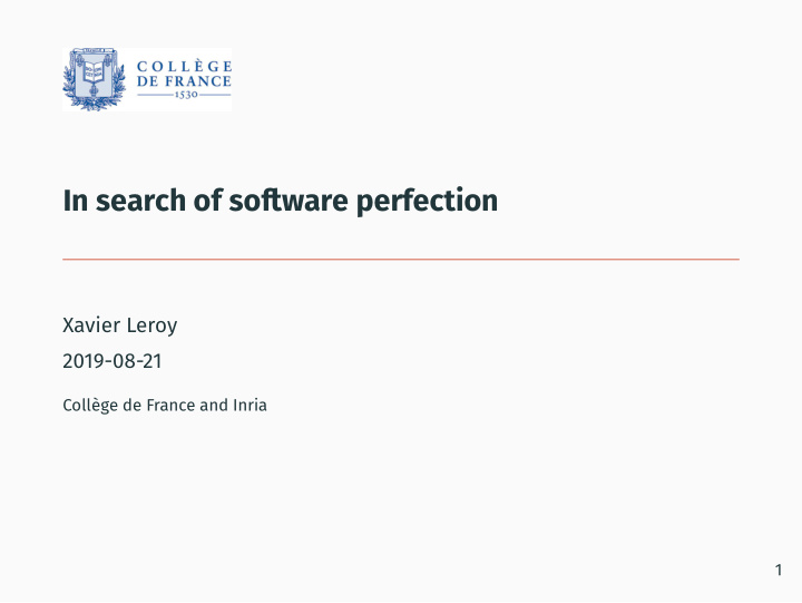 in search of sofware perfection