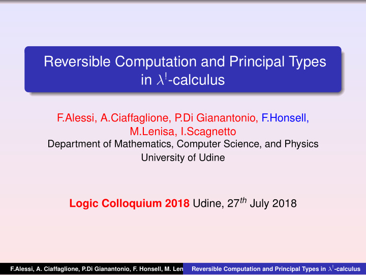 reversible computation and principal types in calculus