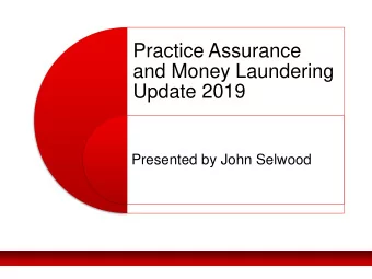 and Money Laundering  Update 2019  Presented by John Selwood  Redcentric PLC Findings  Redcentric
