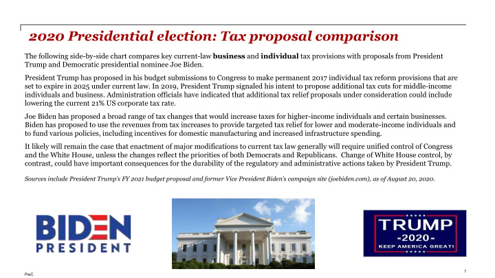2020 presidential election tax proposal comparison