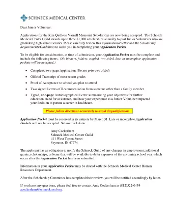 Dear Junior Volunteer:  Applications for the Kim Quilleon Varnell Memorial Scholarship are now