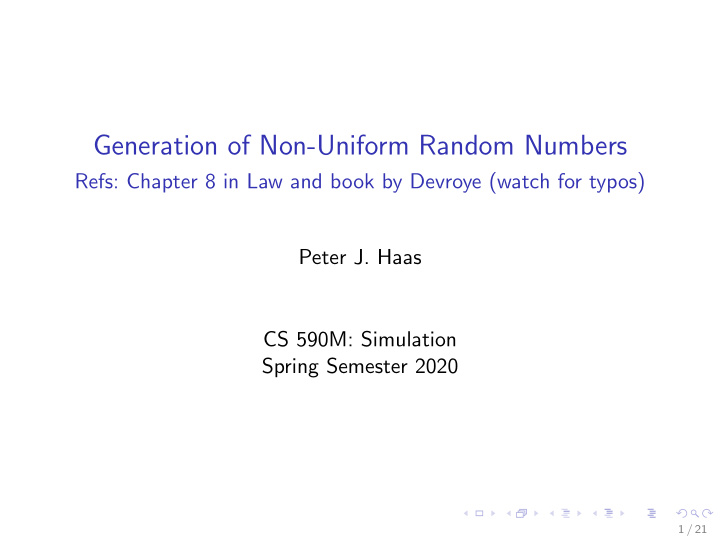 generation of non uniform random numbers